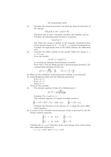 Calculate the chemical potential of an ideal gas using the derivative ...