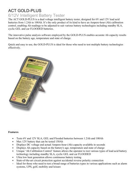 ACT GOLD-PLUS 6/12V Intelligent Battery Tester - Farnell