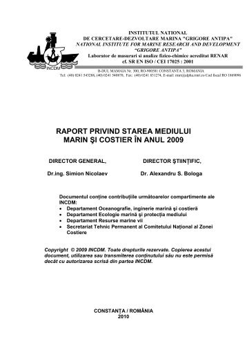 Raport de stare al mediului pe anul 2009 - Institutul Naţional de ...