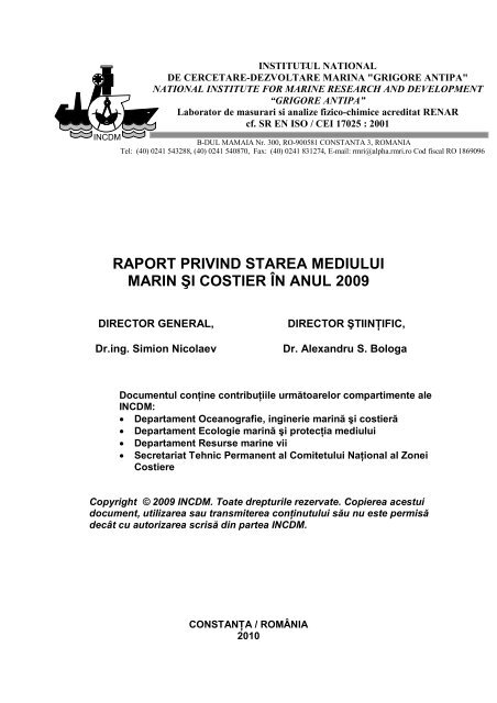 Raport de stare al mediului pe anul 2009 - Institutul Naţional de ...