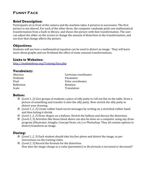 Funny Face Teacher Guide - Math Midway