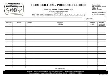 Entry Form - Royal National Capital Agricultural Society