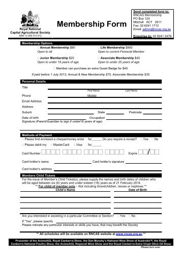 Membership Form / - Royal National Capital Agricultural Society