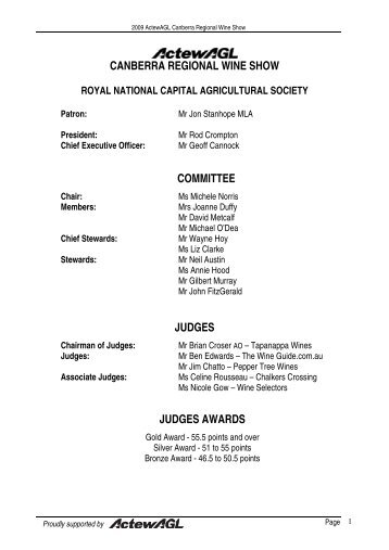 2009 Results - Royal National Capital Agricultural Society