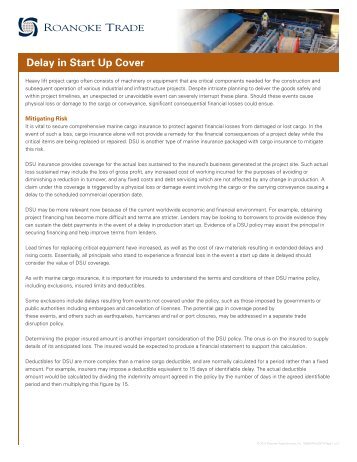 Delay in Start Up Cover - Roanoke Trade Services, Inc.