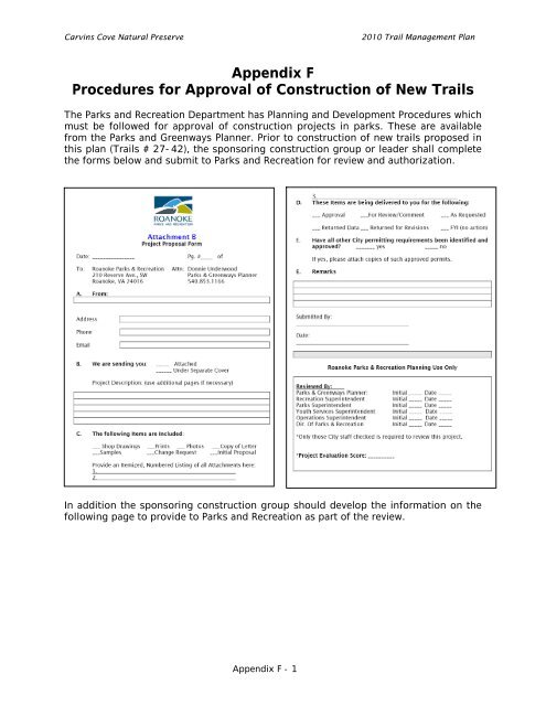 Carvins Cove Trail Plan - Roanoke