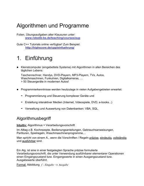 Skript zur ersten Vorlesung