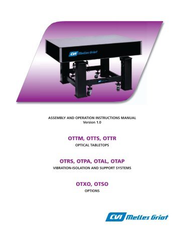 Optical Table and Support Systems - Manual - CVI Melles Griot