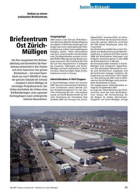 Briefzentrum Ost ZÃ¼rich-MÃ¼lligen, 2007 - Robe Verlag