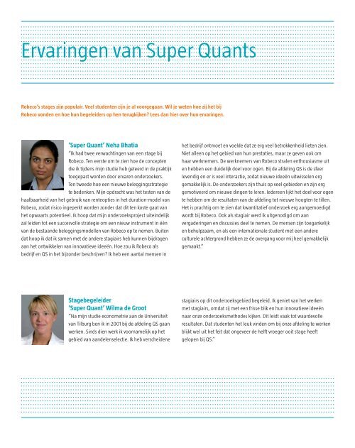 Ervaringen van Super Quants - Robeco.com