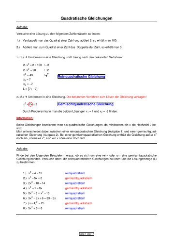 Quadratische Gleichungen
