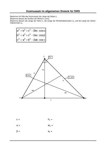 Kosinussatz im allgemeinen Dreieck fÃ¼r SWS und SSS