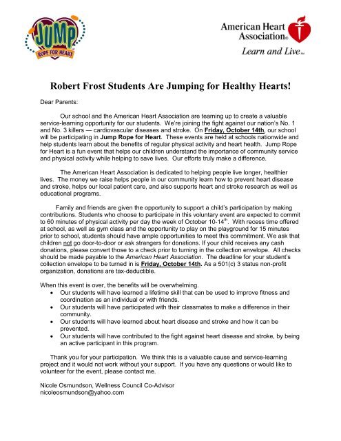 Jump Rope For Heart Letter Robert Frost Pto