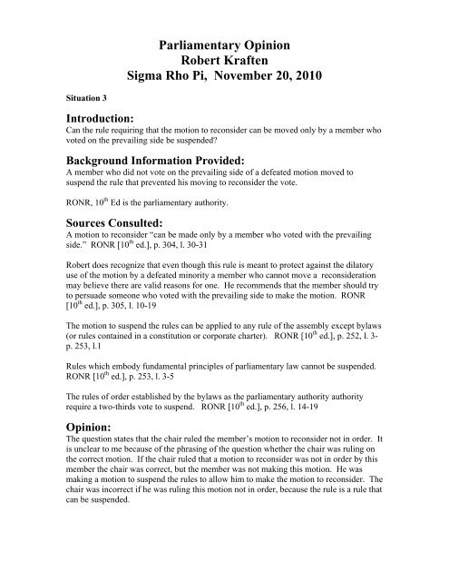 Kraften Sample - Survival Tips on Roberts Rules of Order