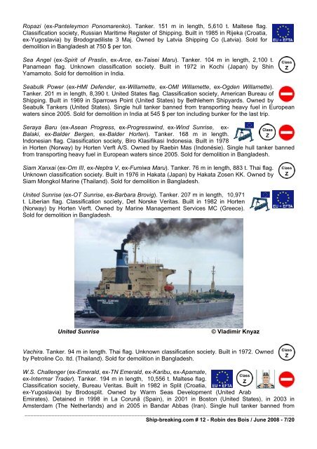Ship-breaking.com. Special issue, global statement ... - Robin des Bois