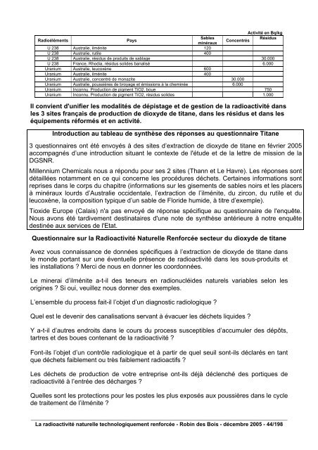 La RadioactivitÃ© Naturelle Technologiquement ... - Robin des Bois