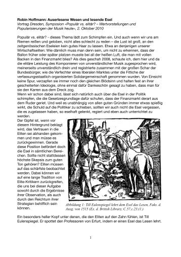 Auserlesene Wesen und lesende Esel - Robin Hoffmann