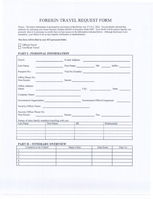 FOREIGN TRAVEL REQUEST FORM