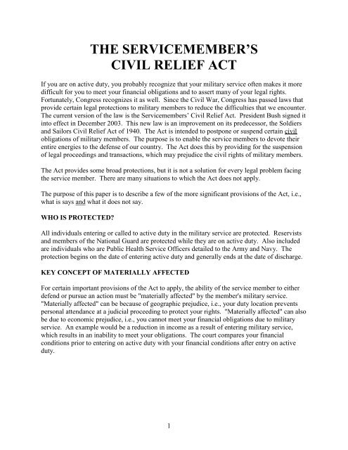 THE SERVICEMEMBER'S CIVIL RELIEF ACT - Robins Air Force Base