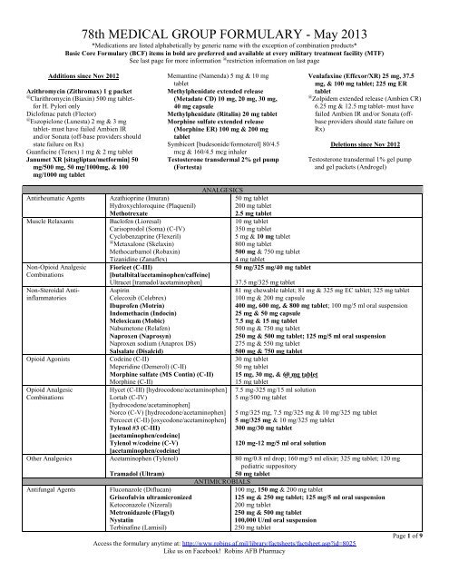 78th MEDICAL GROUP FORMULARY - May 2013