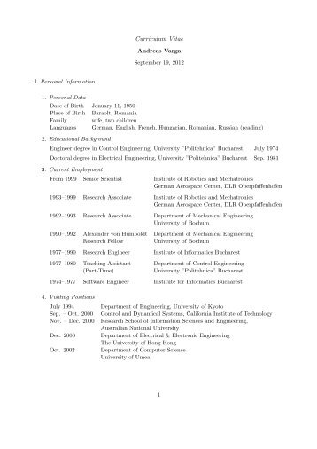 Curriculum Vitae - DLR - Institute of Robotics and Mechatronics