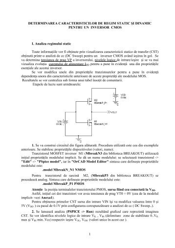 1 DETERMINAREA CARACTERISTICILOR DE REGIM STATIC ÅI ...