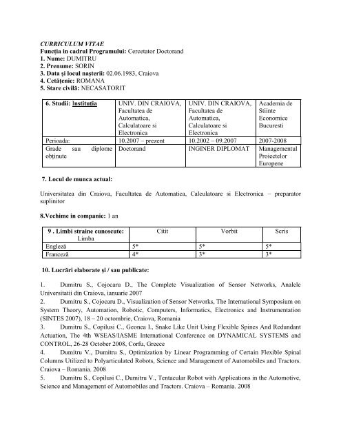 DUMITRU 2. Prenume: SORIN 3. Data Åi locul na - Universitatea din ...