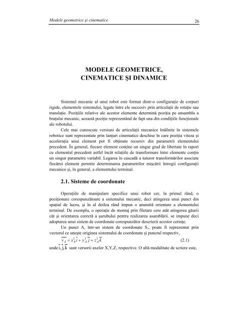 MODELE GEOMETRICE, CINEMATICE ÅI DINAMICE