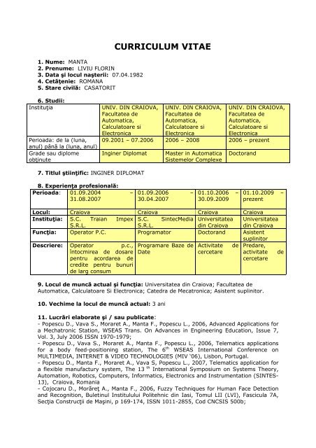 Pachetul de informatii - Catedra de Mecatronica - Universitatea din ...