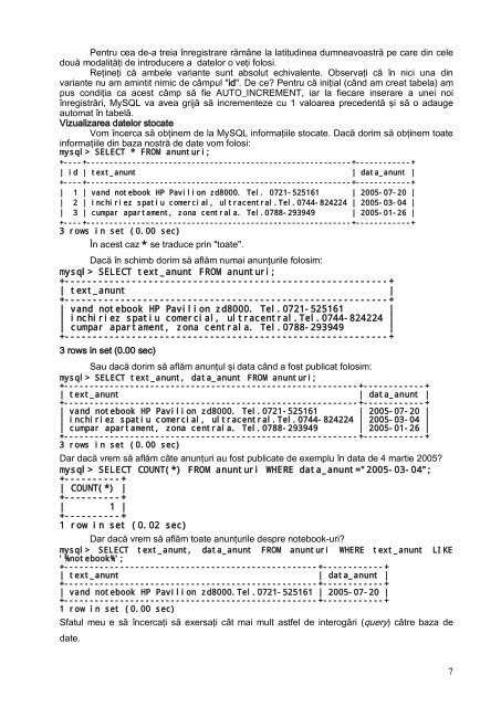 Introducere in MySQL (exercitii din linia de comanda),