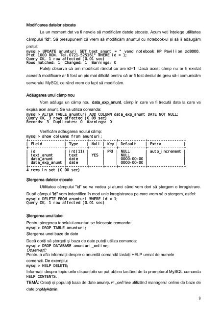 Introducere in MySQL (exercitii din linia de comanda),