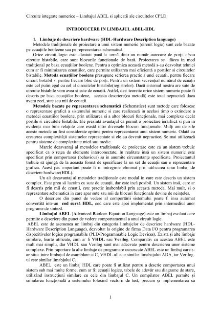 Circuite integrate numerice â Limbajul ABEL si aplicatii ale ...