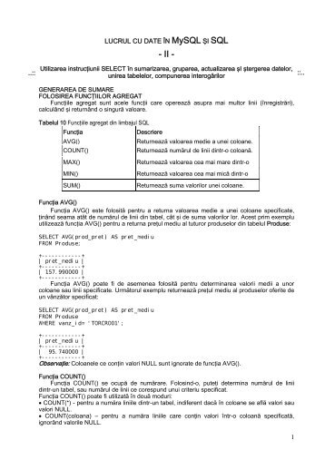 Introducere in MySQL (exercitii din linia de comanda),