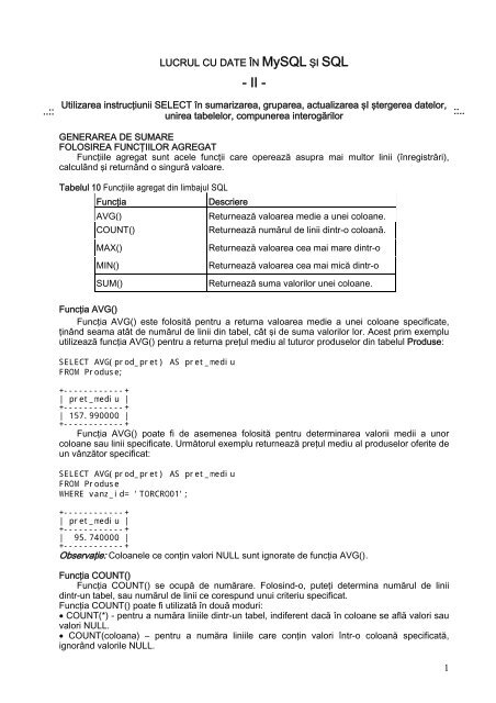 Introducere in MySQL (exercitii din linia de comanda),