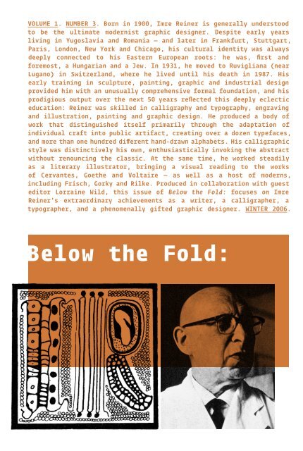 VOLUME 1. NUMBER 3. Born in 1900, Imre Reiner ... - Below the Fold