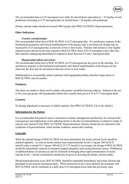 Rocaltrol (calcitriol) - Product Information (PI) - Roche Australia