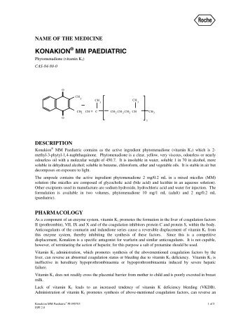 Konakion MM Paediatric - Product Information (PI) - Roche Australia