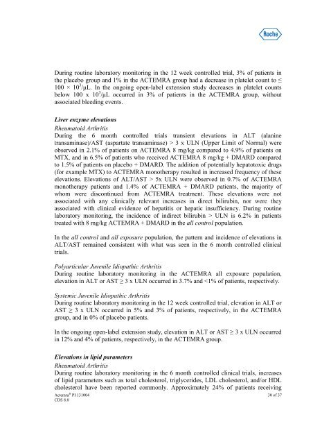 Actemra (tocilizumab) Product Information (PI) - Roche Australia