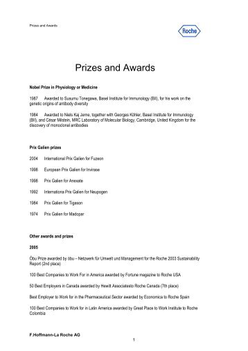 Roche Prizes and Awards