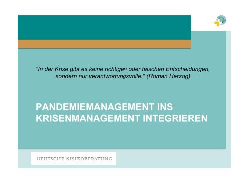 Ganzheitlicher Umgang mit Risiken Pandemievorsorge im Rahmen