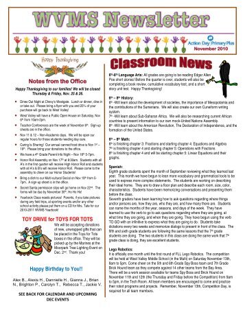 West Valley Middle School Newsletter - Action Day Primary Plus