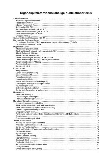 Videnskabelige Publikationer 2006 - Rigshospitalet
