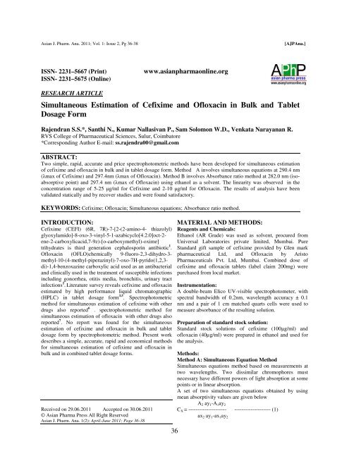 Simultaneous Estimation of Cefixime and Ofloxacin in Bulk and ...