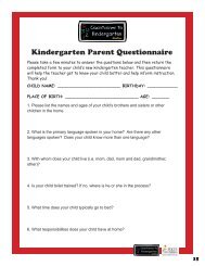 Kindergarten Parent Questionnaire - Countdown to Kindergarten
