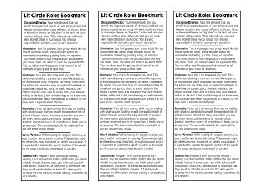 Lit Circle Roles Bookmark - English Companion
