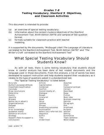 What Special Testing Vocabulary Should Students Know? - English ...