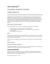 Tek Partner Universal Remote Control User's Manual - Radio Shack