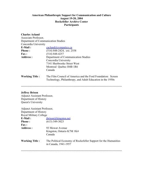 Participant List/contact information - The Rockefeller Archive Center