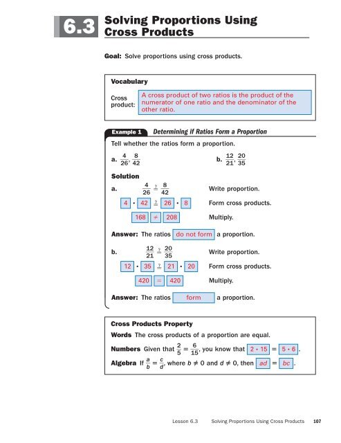 Solving Proportions Using Cross Products