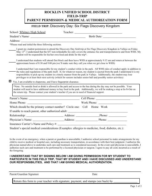 field trip permission slip rocklin unified school district permission slips for field trips